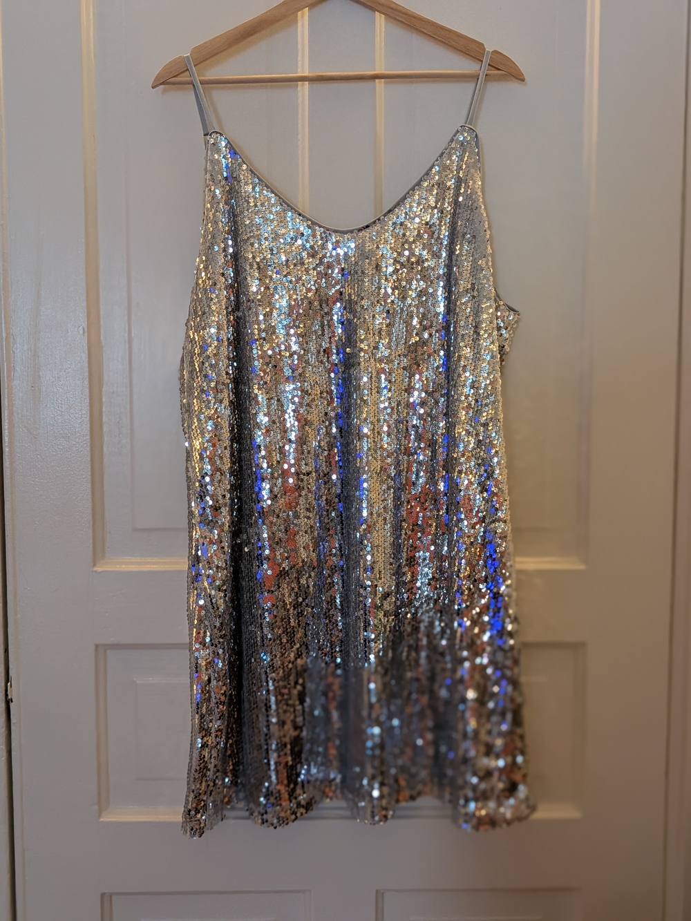 Silver Sequin Mini Slip Dress